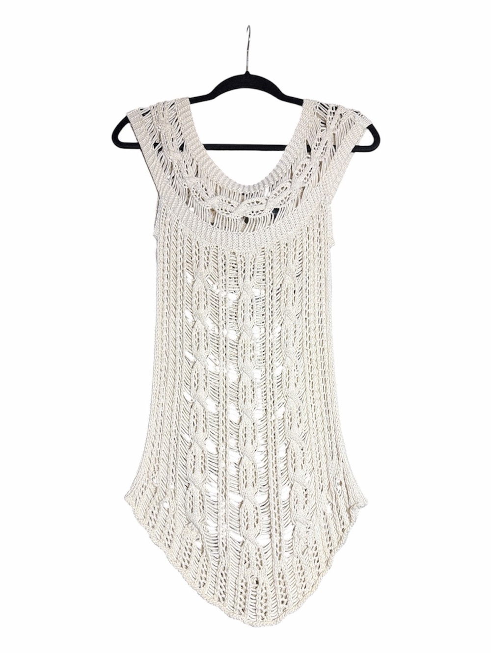 Vintage Y2K Moda Int’l. Cream Open-Knit Crochet 100% Cotton Small Midi Dress